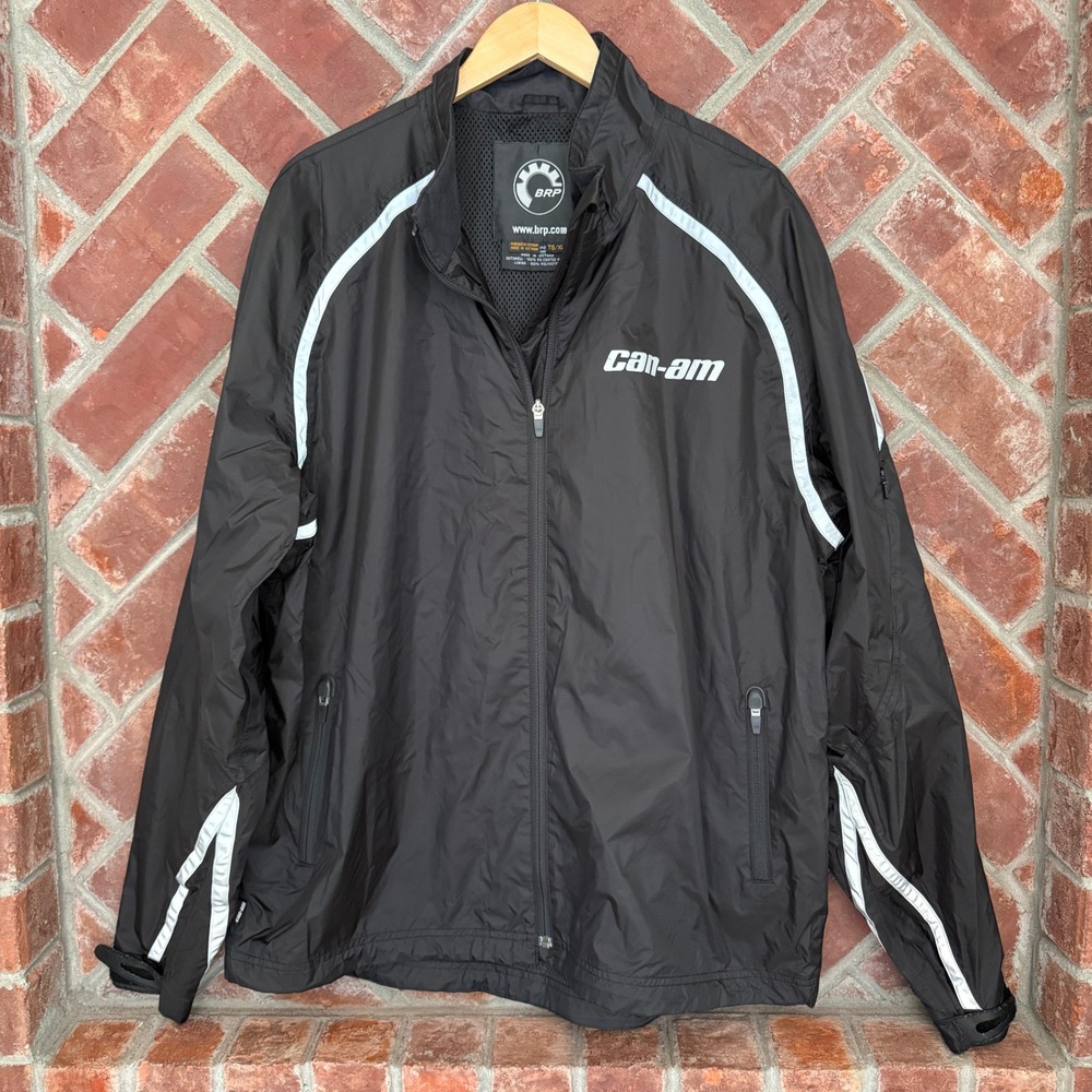 Can-Am BRP Mens Black Windbreaker Jacket‎ Reflective Mesh Lined XL